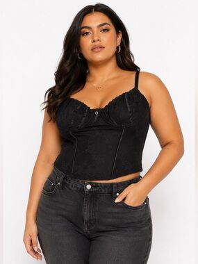 90s/Y2K European Vintage Ann Summers Floral Lace Boned Corset (Black) Size 1X